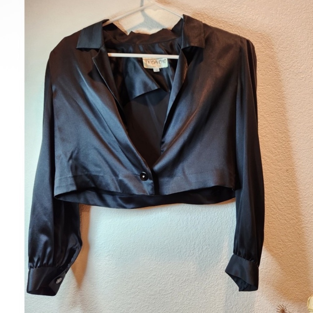 Troa Cho New York 100% Silk Black Women's cropped blazer top